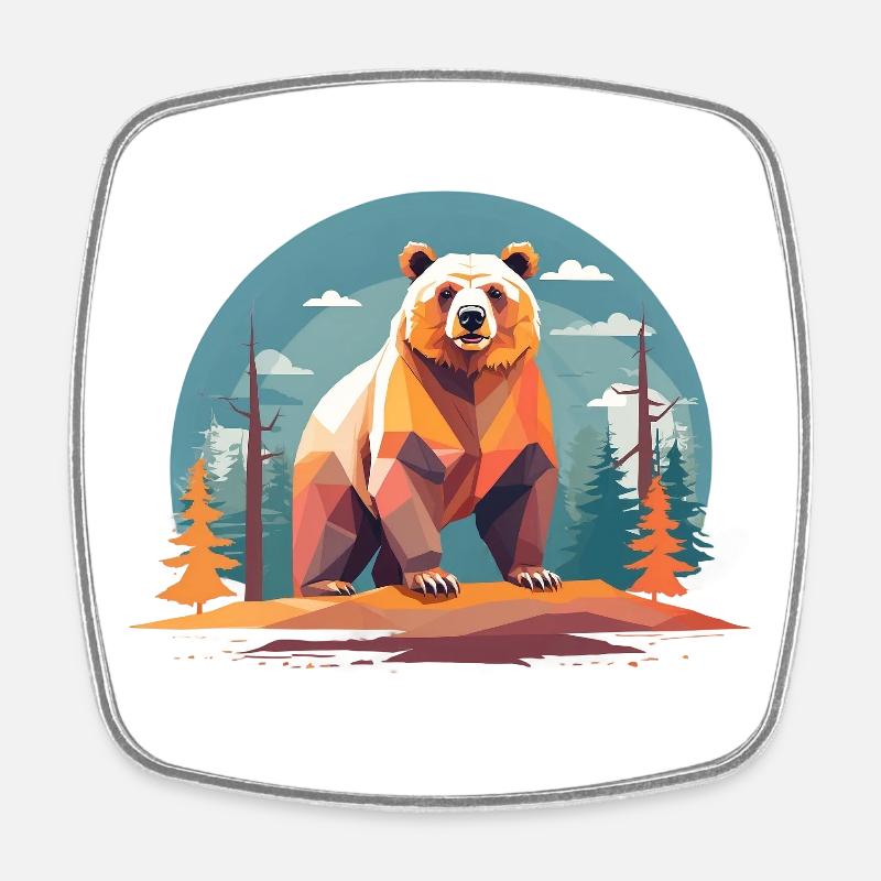 Polygon bear in the forest - Square fridge magnet - white
