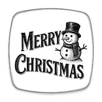 Vintage Schneemann – Merry Christmas - Viereckiger Kühlschrankmagnet - Weiß - Vorne