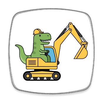 Dino Excavator Dinosaure - Magnet carré - blanc - Devant