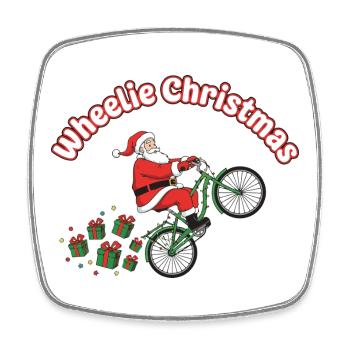 Wheelie Santa Weihnachtsfahrt - Viereckiger Kühlschrankmagnet - Weiß - Vorne