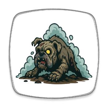 Un bouledogue zombie rampant depuis le sol sombre - Magnet carré - blanc - Devant
