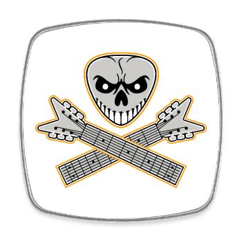Skull and Crossed Guitars Orange Outline - Square fridge magnet - white - Front