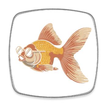 Goldfish with Glasses Retro - Square fridge magnet - white - Front