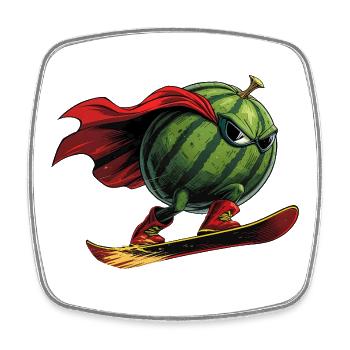 Superheld Wassermelone Auf Snowboard Action - Viereckiger Kühlschrankmagnet - Weiß - Vorne
