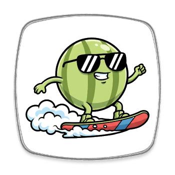 Watermelon surfs Cartoon Ambiances estivales fraîches - Magnet carré - blanc - Devant
