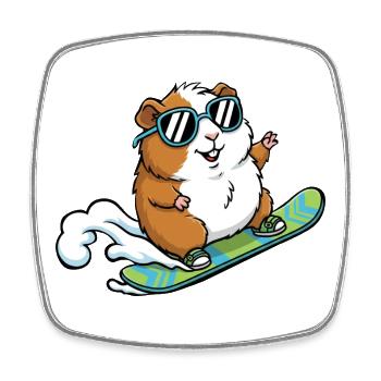Snowboard Meerschweinchen Mit Sonnenbrille - Viereckiger Kühlschrankmagnet - Weiß - Vorne