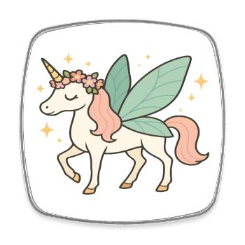 Niedliches Feen-Einhorn mit Blumen und Glitzern - Viereckiger Kühlschrankmagnet - Weiß - Vorne