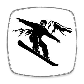 Snowboarder Schattenbild mit Bergpanorama - Viereckiger Kühlschrankmagnet - Weiß - Vorne
