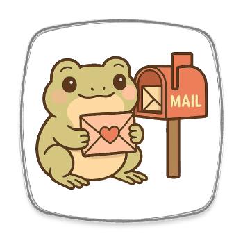 Kawaii Frosch mit Brief – Cute Mail Frog - Viereckiger Kühlschrankmagnet - Weiß - Vorne