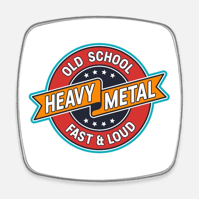 Old School Heavy Metal Badge - Square fridge magnet - white