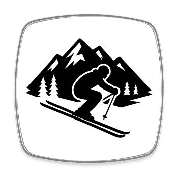 Ski Silhouette Berge Piste - Viereckiger Kühlschrankmagnet - Weiß - Vorne