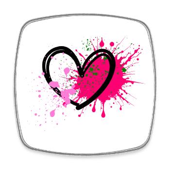 Neon splatter heart on black - Square fridge magnet - white - Front