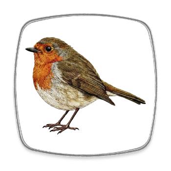 Embroidered robin minimalist (printed) - Square fridge magnet - white - Front