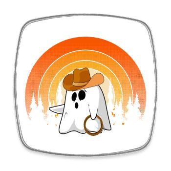 Salut Cowboy Fantôme Coucher de soleil rétro d’Halloween - Magnet carré - blanc - Devant