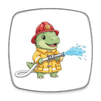T-Rex Feuerwehr Dinosaurier Kinder Jungen - Viereckiger Kühlschrankmagnet - Weiß - Vorne