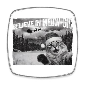 Believe in Meow-gic Cat Santa Claus Photo - Square fridge magnet - white - Front