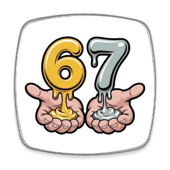 67 - Funny Six Seven T-Shirt - Viereckiger Kühlschrankmagnet - Weiß - Vorne