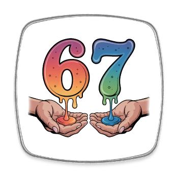 67 - Funny Six Seven T-Shirt - Viereckiger Kühlschrankmagnet - Weiß - Vorne