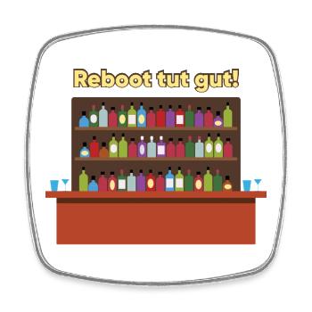 Reboot Bar: Bunte Flaschen - Viereckiger Kühlschrankmagnet - Weiß - Vorne