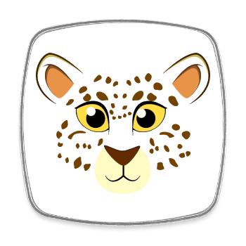 Cute Cartoon Leopard Face Big Cat Animal Wildlife - Square fridge magnet - white - Front