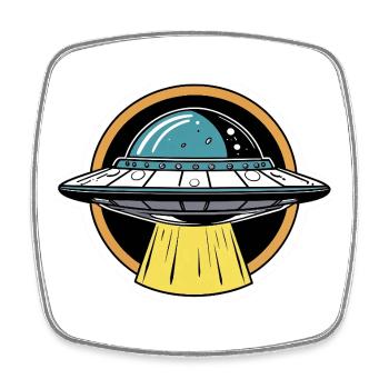 UFO Light Beam Cartoon - Square fridge magnet - white - Front