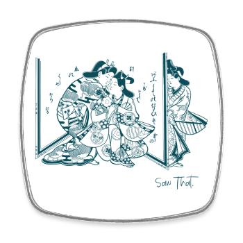 Japanese Lovers Behind the Screen – I Saw That - Square fridge magnet - white - Front