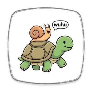 Turtle Snail Piggyback Race - Go Fast - Square fridge magnet - white - Front