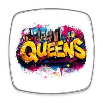 Queens Graffiti Skyline Farbexplosion - Viereckiger Kühlschrankmagnet - Weiß - Vorne