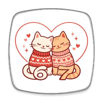 Katzen Valentinstag 67 Six Seven Lustig Niedlich - Viereckiger Kühlschrankmagnet - Weiß - Vorne
