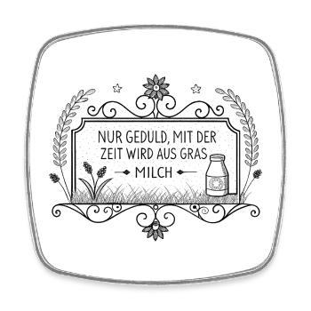 Just be patient - over time grass turns into milk - Square fridge magnet - white - Front
