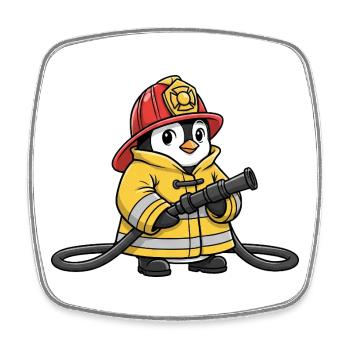 Süßer Pinguin Feuerwehr Retter Cartoon Helfer Held - Viereckiger Kühlschrankmagnet - Weiß - Vorne