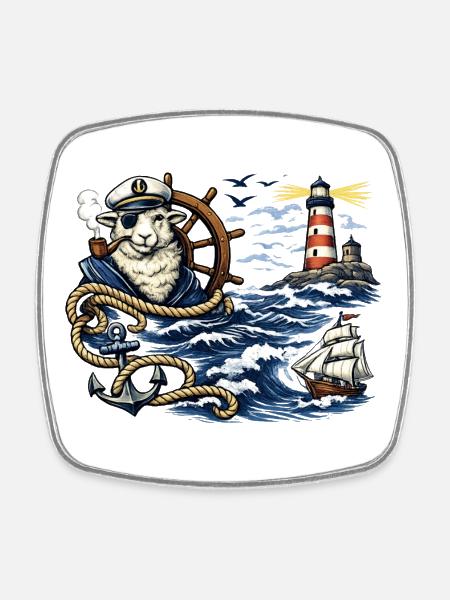 Seafarer sheep in the storm - Square fridge magnet - white
