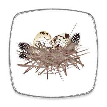 Œufs de caille dans le nid avec plumes de pintade - Magnet carré - blanc - Devant