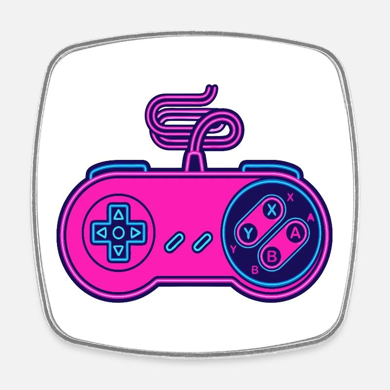 Manette néon rose rétro - Magnet carré - blanc