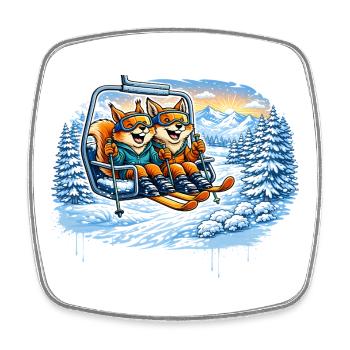 Eichhörnchen & Fuchs im Skilift – Winterspaß - Viereckiger Kühlschrankmagnet - Weiß - Vorne