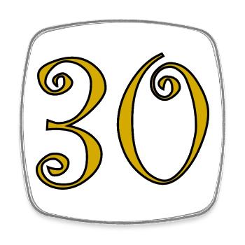 30. 30 ANS. 30e ANNIVERSAIRE. ANNIVERSAIRE 30 ANS. - Magnet carré - blanc - Devant