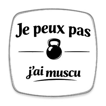 Je peux pas j’ai muscu – Humour fitness et sport - Magnet carré - blanc - Devant