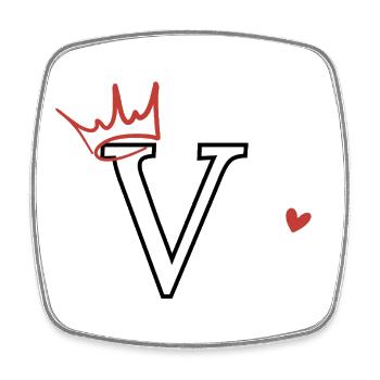 Lettre v couronne cœur - Magnet carré - blanc - Devant