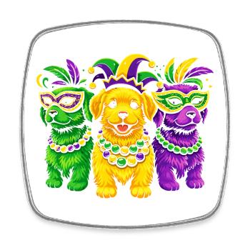 Carnival Canines: Mardi Gras Beaded Trio - Square fridge magnet - white - Front