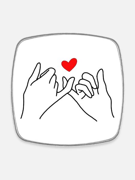 Pinky Promise Love Hands with Heart Symbol - Square fridge magnet - white
