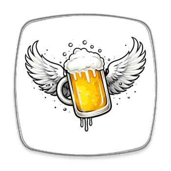 Chope de bière avec des ailes – motif amusant et sympa - Magnet carré - blanc - Devant