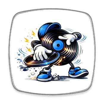 Disque vinyle DJ avec platine – Style musique urbaine - Magnet carré - blanc - Devant