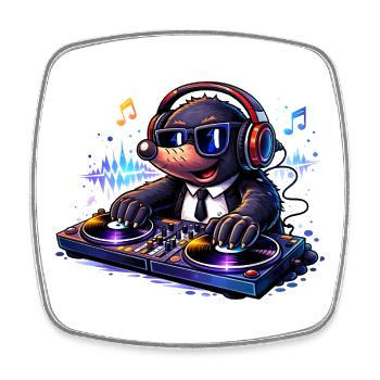 DJ Mole avec platines – Musique & ambiances de fête - Magnet carré - blanc - Devant