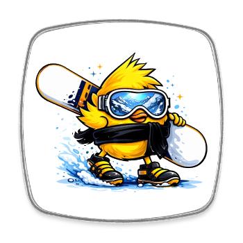 Cooles Snowboarder Küken – Winter Comic Motiv  - Viereckiger Kühlschrankmagnet - Weiß - Vorne