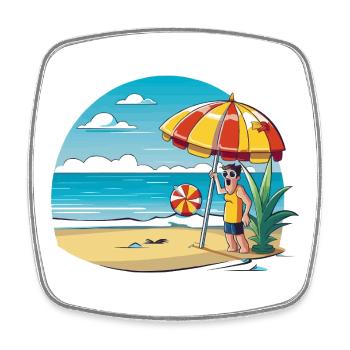 Strandurlaub Cartoon mit Sonnenschirm - Viereckiger Kühlschrankmagnet - Weiß - Vorne
