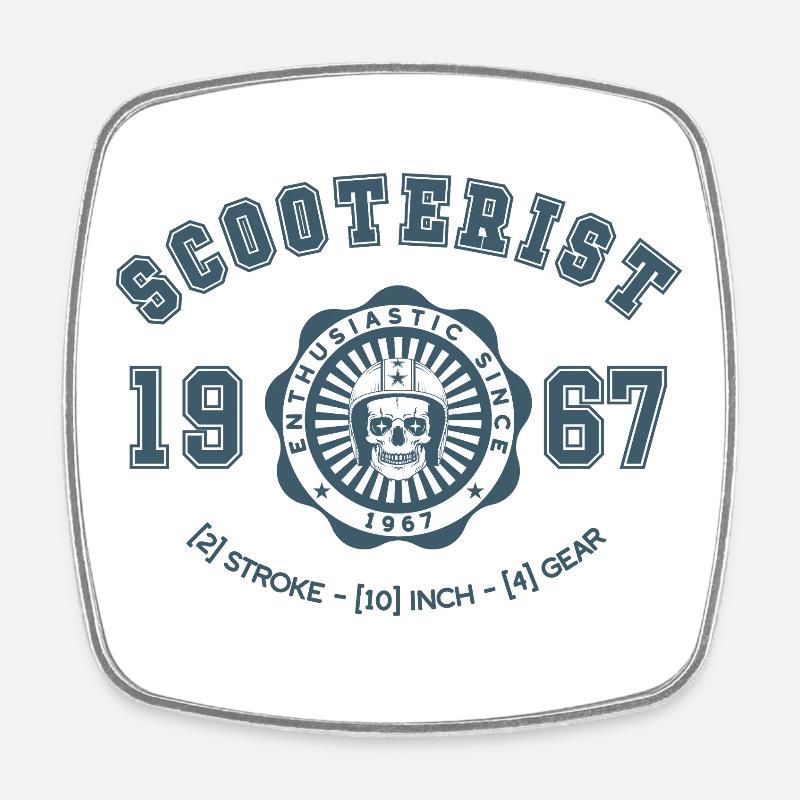 Crâne vintage de scooteriste - Magnet carré - blanc