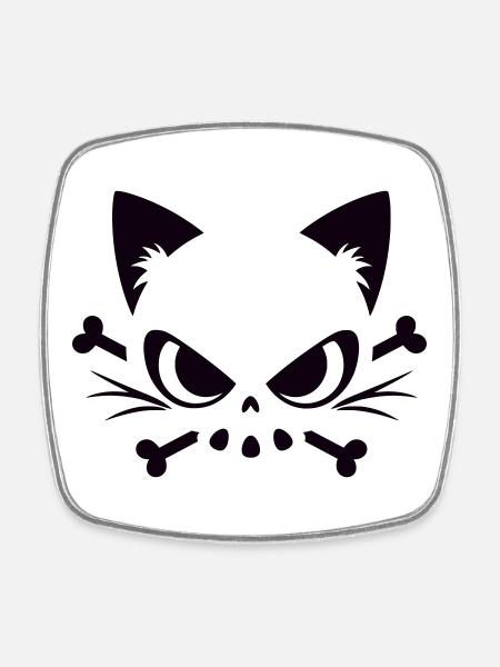 Crâne de chat | Motif minimaliste de Skull & Bones - Magnet carré - blanc