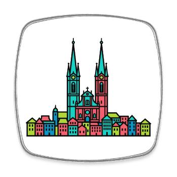 St Gallen City Skyline Abbey Library Line Art - Square fridge magnet - white - Front