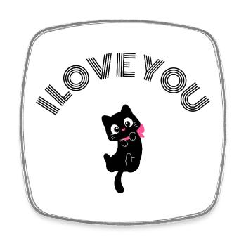 Süße schwarze Katze Ich liebe dich Retro Rosa Schleife Valentin - Viereckiger Kühlschrankmagnet - Weiß - Vorne