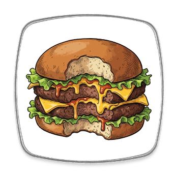 Double cheeseburger juteux avec piquant – Foodie - Magnet carré - blanc - Devant